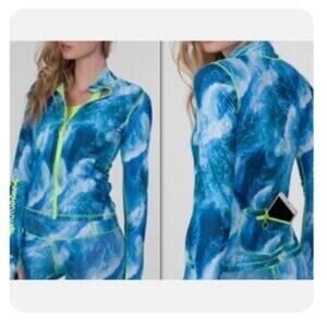 TUTUBlue Women’s Watercolor Ocean Blue Full-Zip Rash Guard Jacket Medium UPF 50+